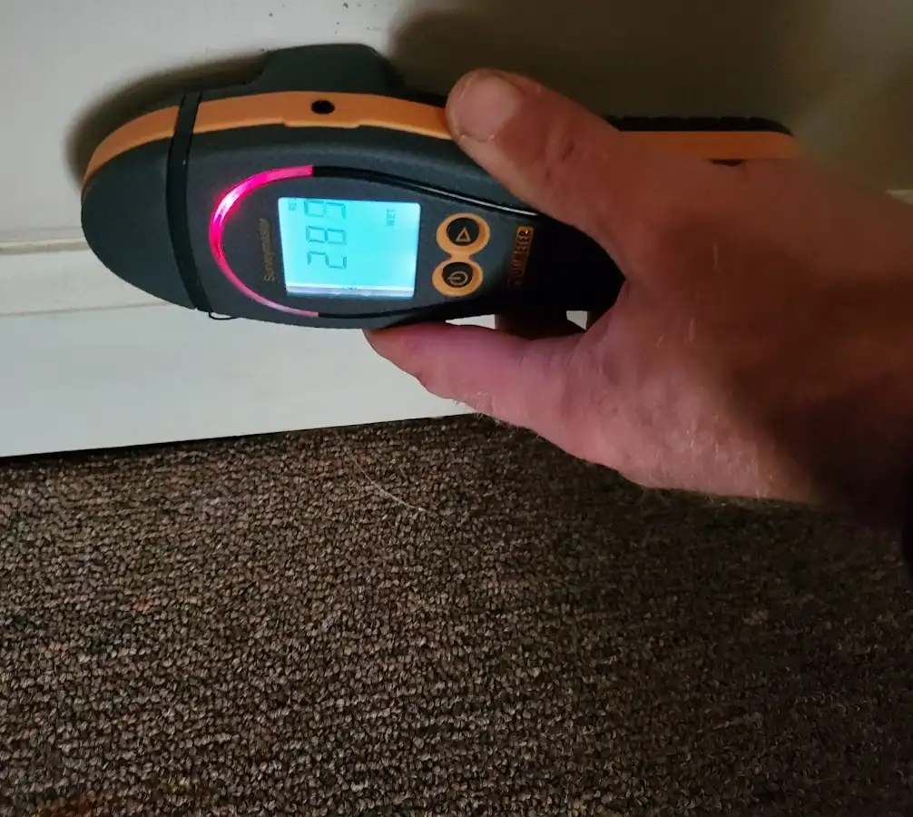 Moisture detection at baseboard during Storm Damage Restoration in Breaux Bridge